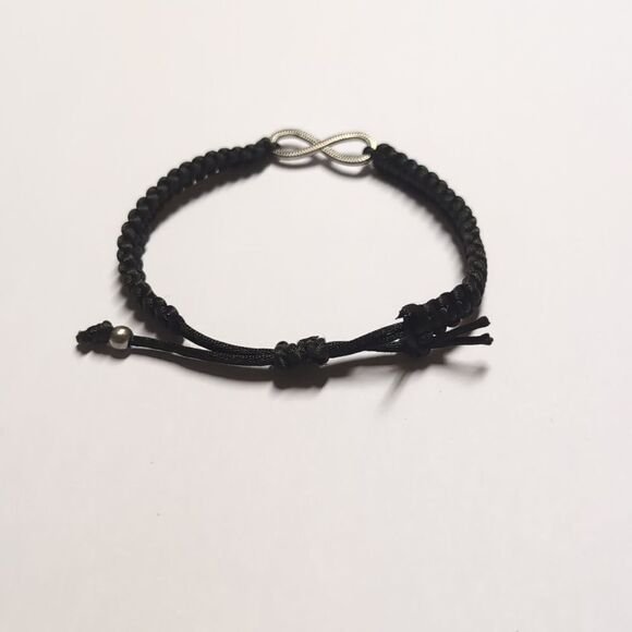 190 Black Woven Adjustable Slider Bracelet with Infinity Rhinestones BFF Charm - Picture 4 of 7
